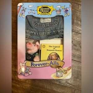 New Forever-Alls Denim Overalls gifts in tin with Plush Pig and Book
